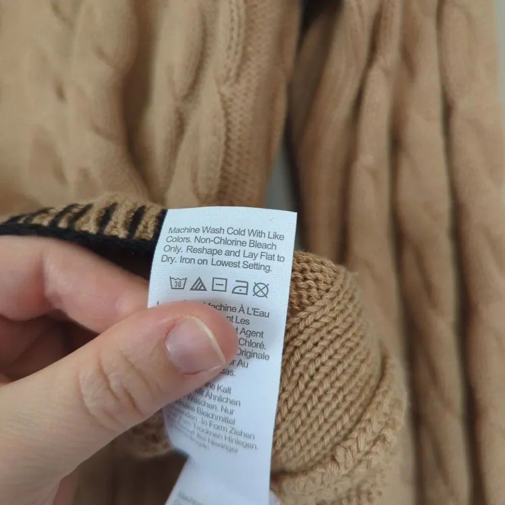 J. Crew Cotton/Cashmere Brown Contrast Stitch Fisherman Sweater Small Cable Knit